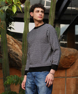 Men's Black & White Contrast Textured Knit Sweater