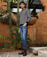 Men's Black & White Contrast Textured Knit Sweater