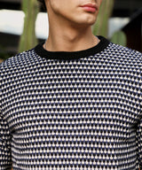 Men's Black & White Contrast Textured Knit Sweater