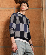 Men's Blue Block Check Pullover Sweater