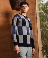 Men's Blue Block Check Pullover Sweater