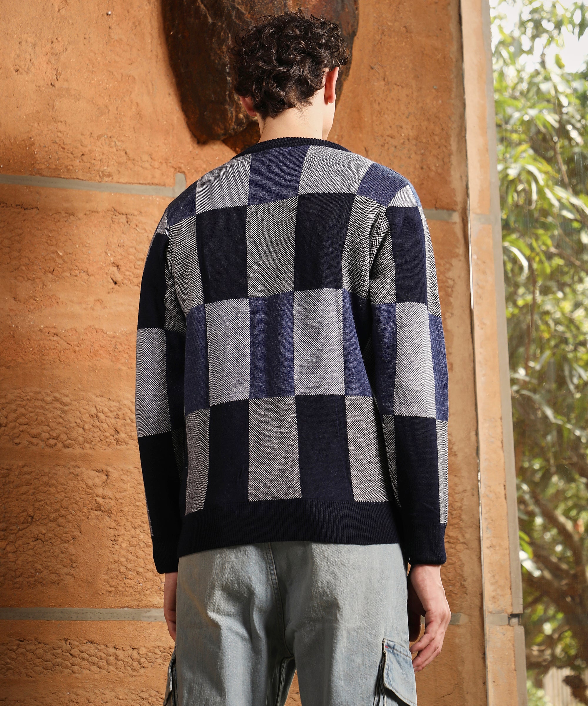 Men's Blue Block Check Pullover Sweater