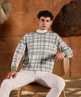 Men's Sage Green Tartan Plaid Pullover Sweater