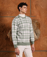 Men's Sage Green Tartan Plaid Pullover Sweater