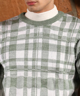 Men's Sage Green Tartan Plaid Pullover Sweater