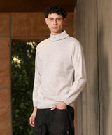 Men's Light Grey Herringbone Textured Pullover Sweater