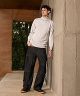 Men's Light Grey Herringbone Textured Pullover Sweater