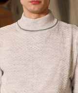 Men's Light Grey Herringbone Textured Pullover Sweater