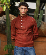Men's Terracotta Brown Heathered Cable-Knit Sweater