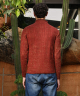 Men's Terracotta Brown Heathered Cable-Knit Sweater