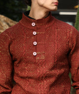 Men's Terracotta Brown Heathered Cable-Knit Sweater