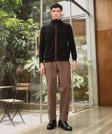 Men's Carbon Black Self-Design Striped Knitted Jacket