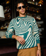 Men's Emerald Green & Saltbox Beige Fluid Pullover Sweater