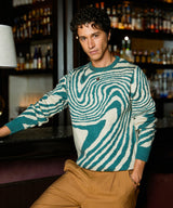 Men's Emerald Green & Saltbox Beige Fluid Pullover Sweater
