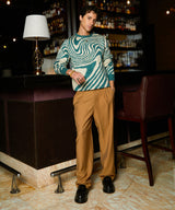 Men's Emerald Green & Saltbox Beige Fluid Pullover Sweater