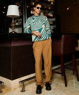 Men's Emerald Green & Saltbox Beige Fluid Pullover Sweater