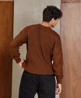 Men's Ash Brown Ribbed-Jacquard Knit Pullover Sweater