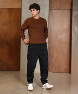Men's Ash Brown Ribbed-Jacquard Knit Pullover Sweater