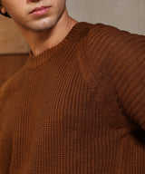 Men's Ash Brown Ribbed-Jacquard Knit Pullover Sweater