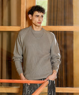 Men's Sage Green Self-Raglan Knit Pullover Sweater