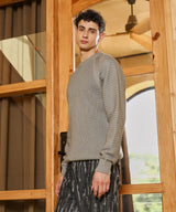 Men's Sage Green Self-Raglan Knit Pullover Sweater