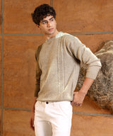 Men's Sand Beige & Russet Brown Contrast Panel Pullover Sweater
