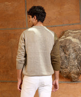 Men's Sand Beige & Russet Brown Contrast Panel Pullover Sweater