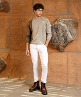 Men's Sand Beige & Russet Brown Contrast Panel Pullover Sweater