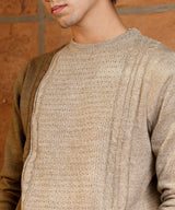 Men's Sand Beige & Russet Brown Contrast Panel Pullover Sweater