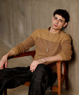 Men's Brown Textured Knit Pullover Sweater