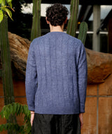 Men's Blue Textured Knit Pullover Sweater