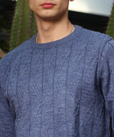 Men's Blue Textured Knit Pullover Sweater