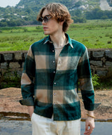 Men's Emerald Green & Buff Beige Vignette-Checkered Oversized Shirt