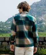 Men's Emerald Green & Buff Beige Vignette-Checkered Oversized Shirt