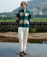 Men's Emerald Green & Buff Beige Vignette-Checkered Oversized Shirt