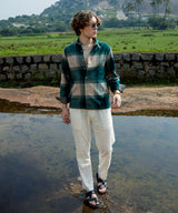 Men's Emerald Green & Buff Beige Vignette-Checkered Oversized Shirt