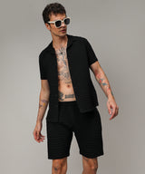 Men's Onyx Black Textured Graph Check Co-Ord Set