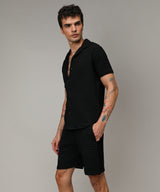 Men's Onyx Black Textured Graph Check Co-Ord Set