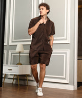 Men's Mocha Brown Pleat-Creased Co-Ord Set
