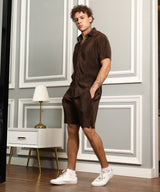 Men's Mocha Brown Pleat-Creased Co-Ord Set