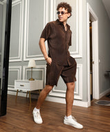 Men's Mocha Brown Pleat-Creased Co-Ord Set