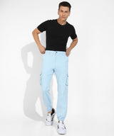 Men's Light Blue Cuffed Hem Cargo Trousers