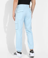 Men's Light Blue Cuffed Hem Cargo Trousers