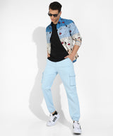 Men's Light Blue Cuffed Hem Cargo Trousers