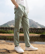 Men's Sage Green Slim-Fit Utility Cargo Trousers