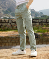 Men's Sage Green Slim-Fit Utility Cargo Trousers