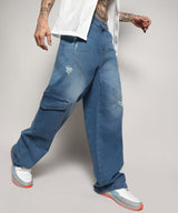 Men's Light Blue Asymmetrical Stitch Jeans