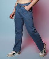 Men's Prussian Blue Panel Patch Pocket Jeans
