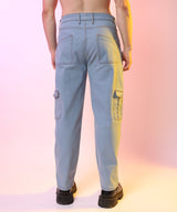 Men's Light Blue Straight Cargo Denim Jeans