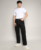 Men's Jet Black Contrast Stitched Cargo